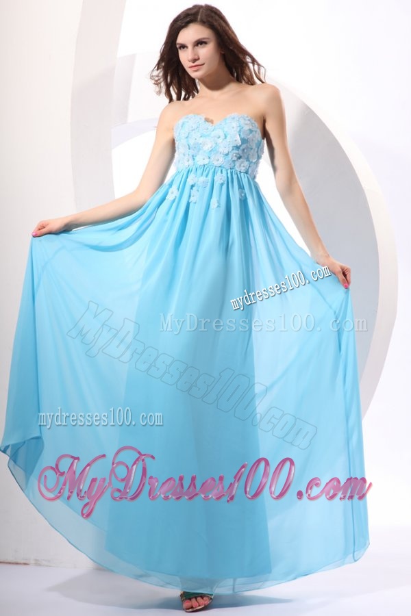 Aqua Blue Empire Sweetheart Floor-length Appliques Evening Dress for 2016