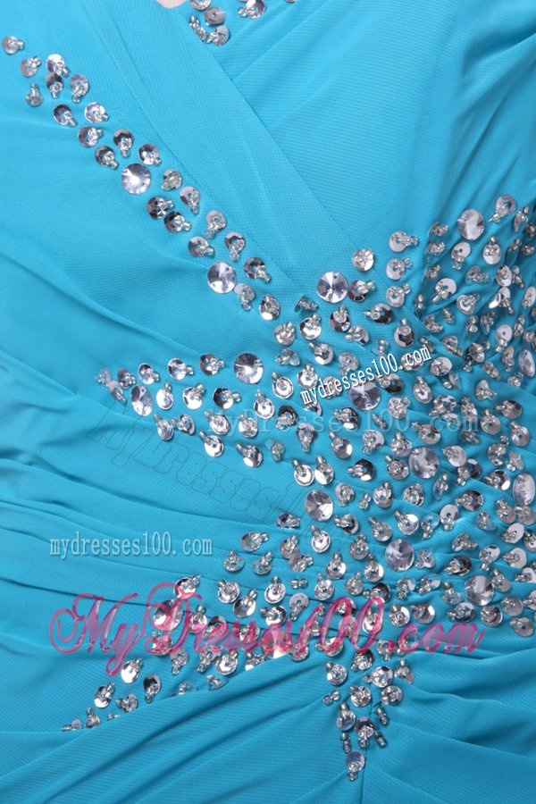 Asymmetrical Beading and High Silt Chiffon Evening Dress in Teal