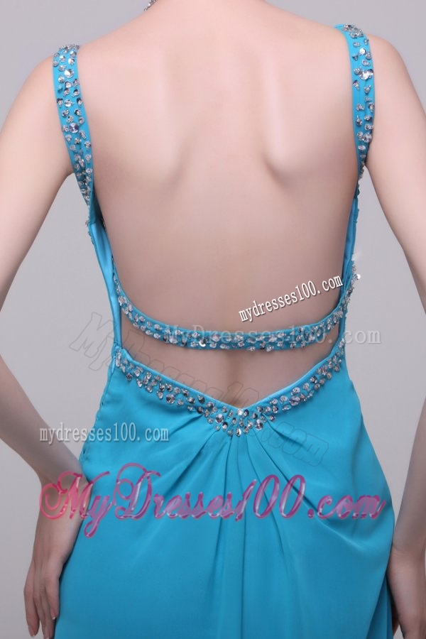 Asymmetrical Beading and High Silt Chiffon Evening Dress in Teal