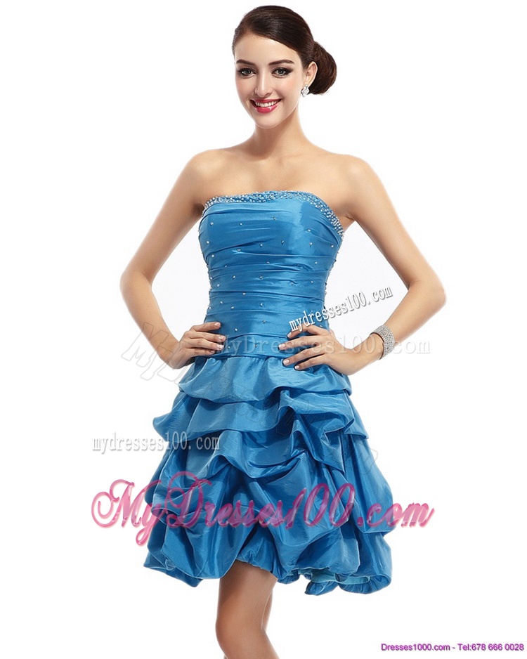 Baby Blue Strapless Evening Dresses with Pick Ups and Beading