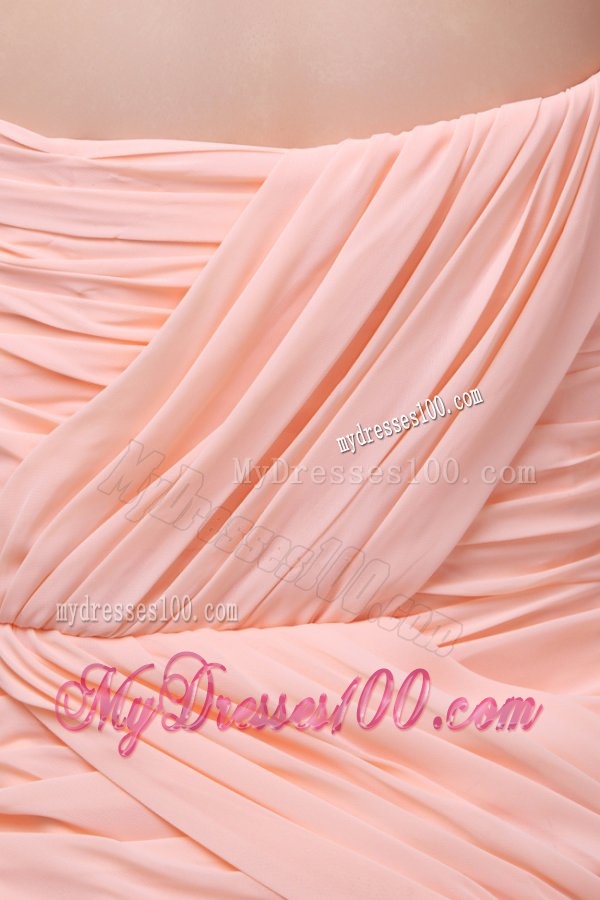 Column Sweetheart Beaded and Ruched Peach Evening Dress with High Silt