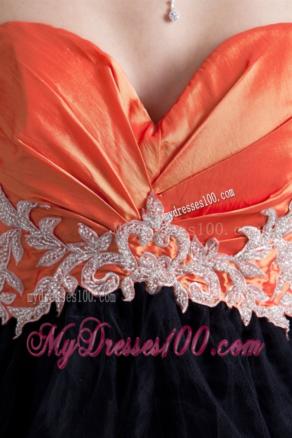 Cute A-line Sweetheart Orange Mini-length Tulle Appliques Evening Dress
