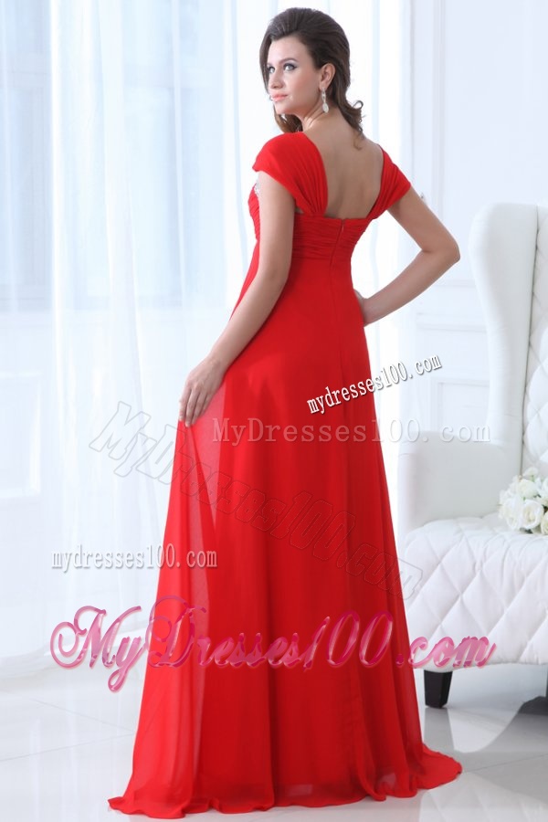 Elegant Empire Straps Beading Chiffon Red 2016 Evening Dress