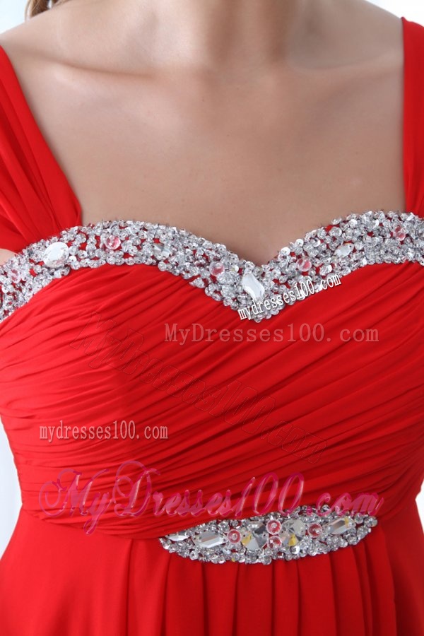 Elegant Empire Straps Beading Chiffon Red 2016 Evening Dress