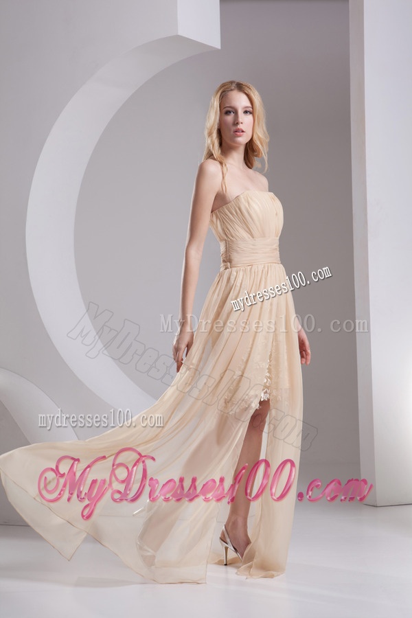 Empire Champagne Strapless Chiffon Evening Dress with Ruching