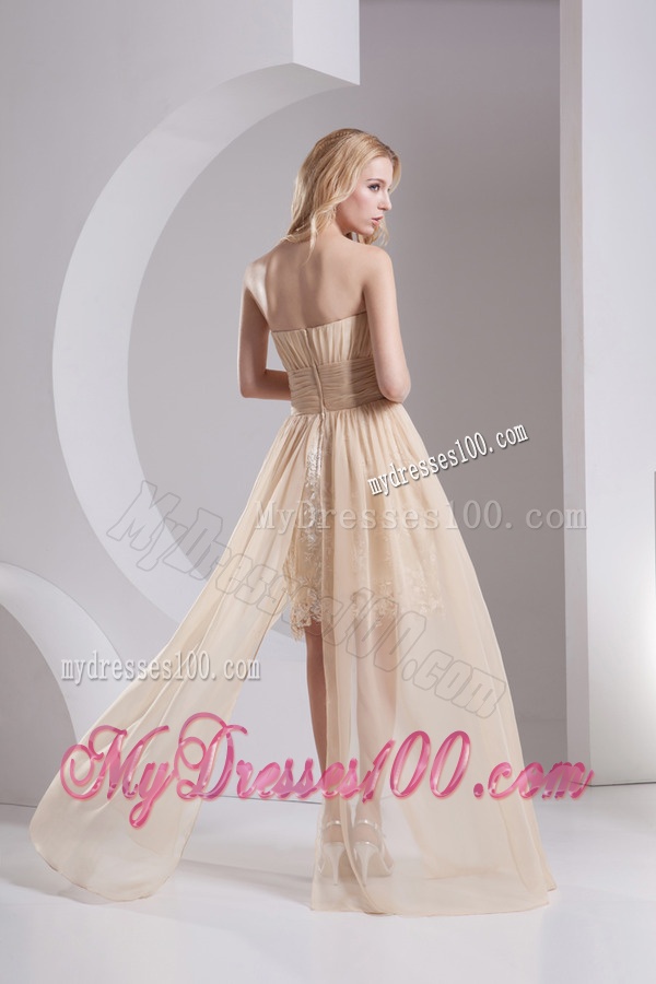 Empire Champagne Strapless Chiffon Evening Dress with Ruching