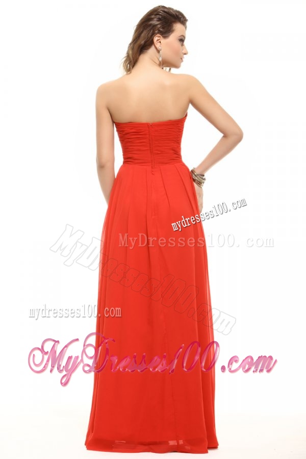 Empire Coral Red Strapless Beading and Ruching Evening Dress