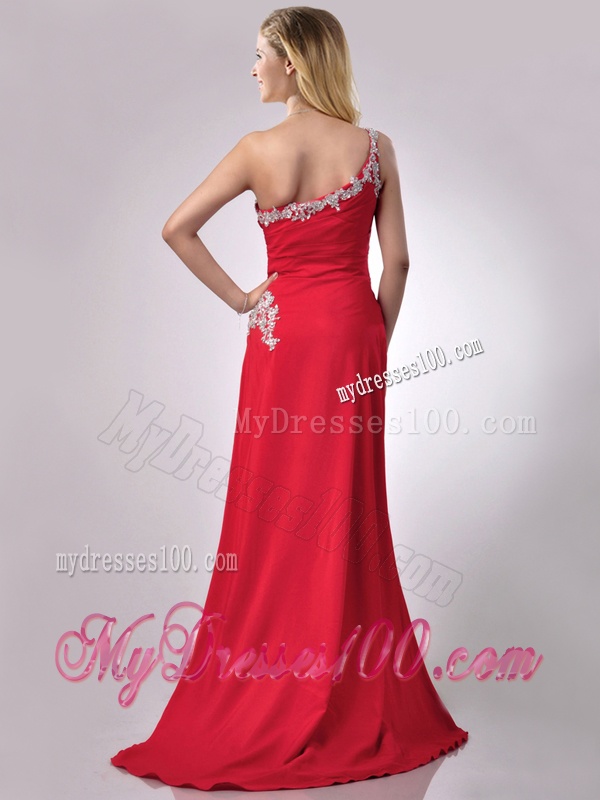 Luxurious Beaded Decorated One Shoulder and High Slit Evening Dress with Brush Train