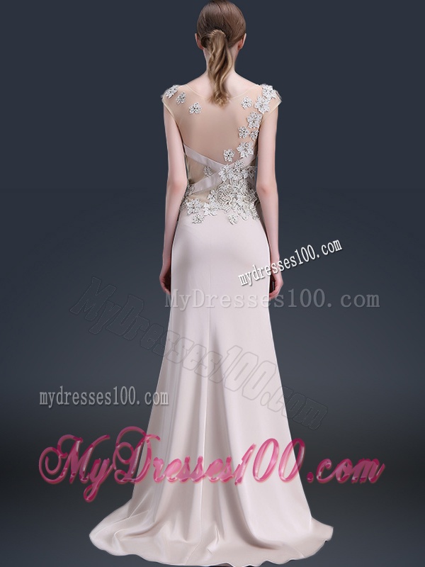 Luxurious Brush Train Cap Sleeves Evening Dresses with Appliques