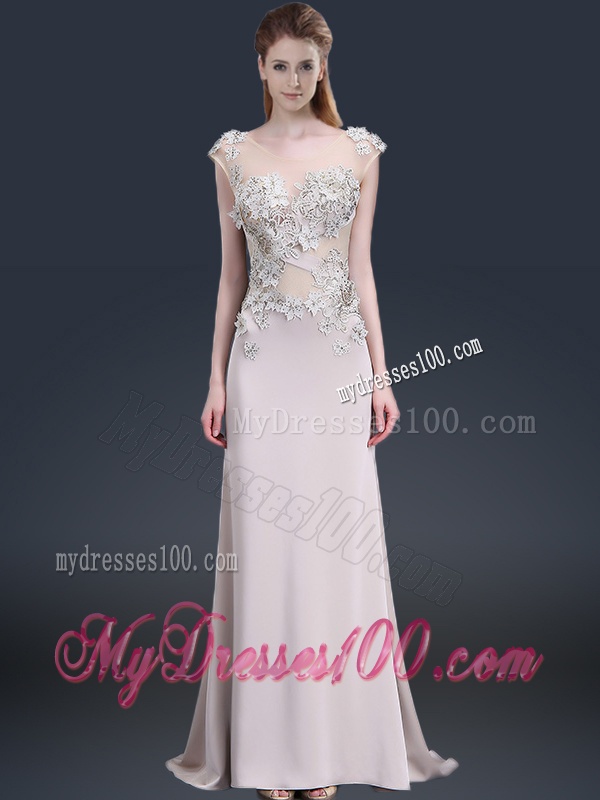 Luxurious Brush Train Cap Sleeves Evening Dresses with Appliques