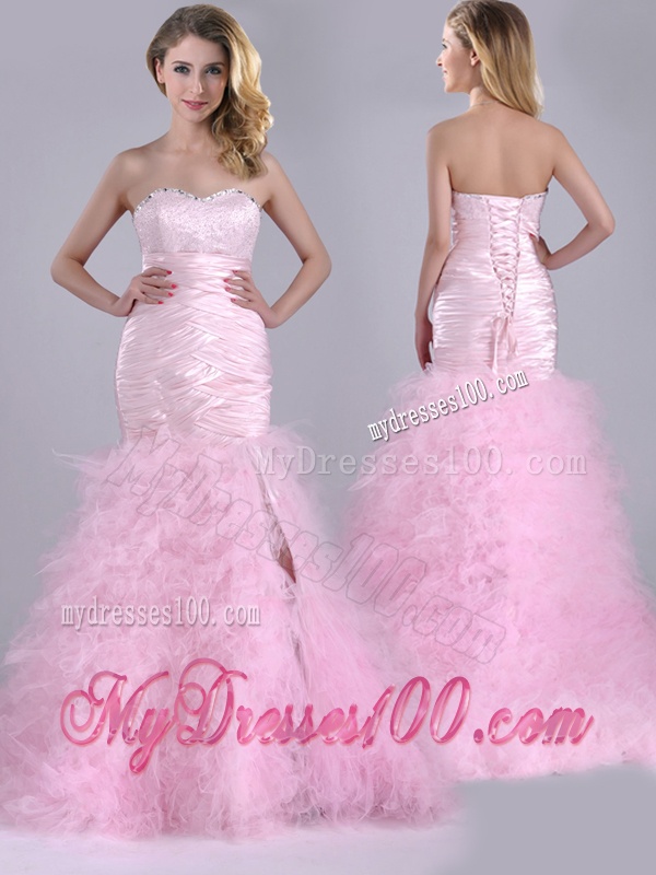 Luxurious Ruffled Taffeta and Tulle Evening Dress with Beading and Sequins