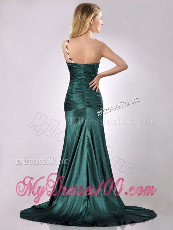 Modest One Shoulder Dark Green Evening Dress in Elastic Woven Satin