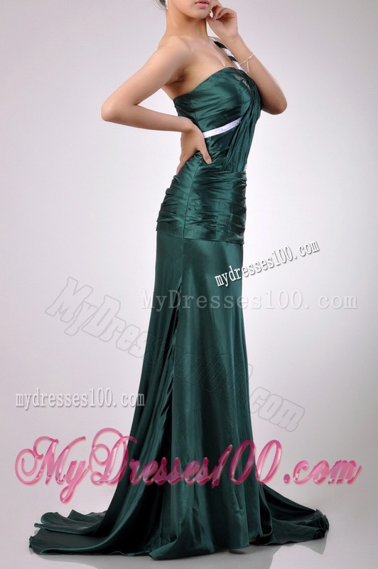 Modest One Shoulder Dark Green Evening Dress in Elastic Woven Satin