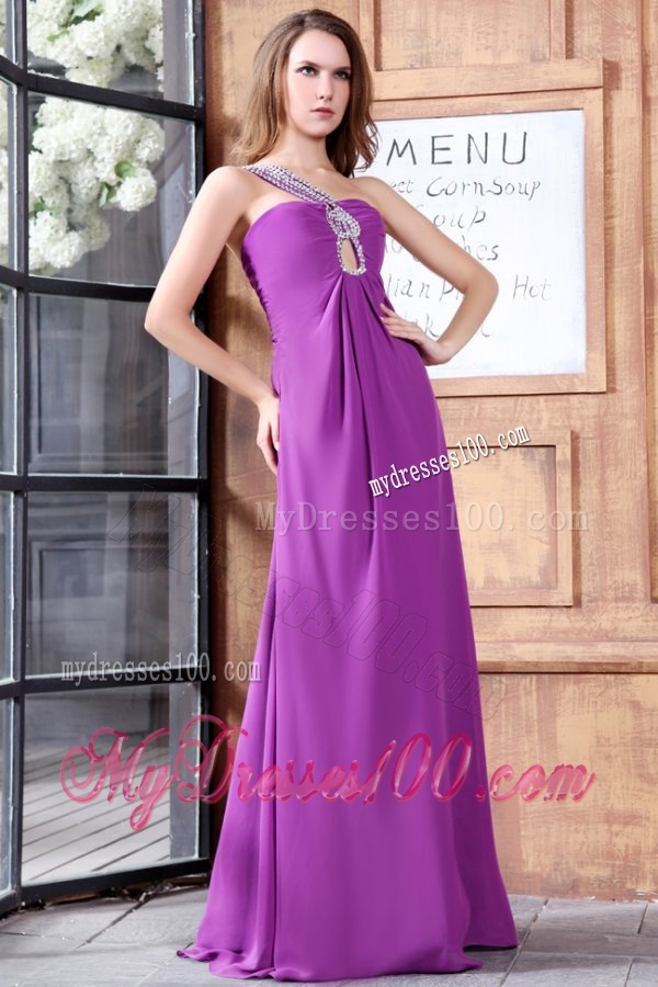 One Shoulder Beading and High Silt Chiffon Evening Dress in Lilac