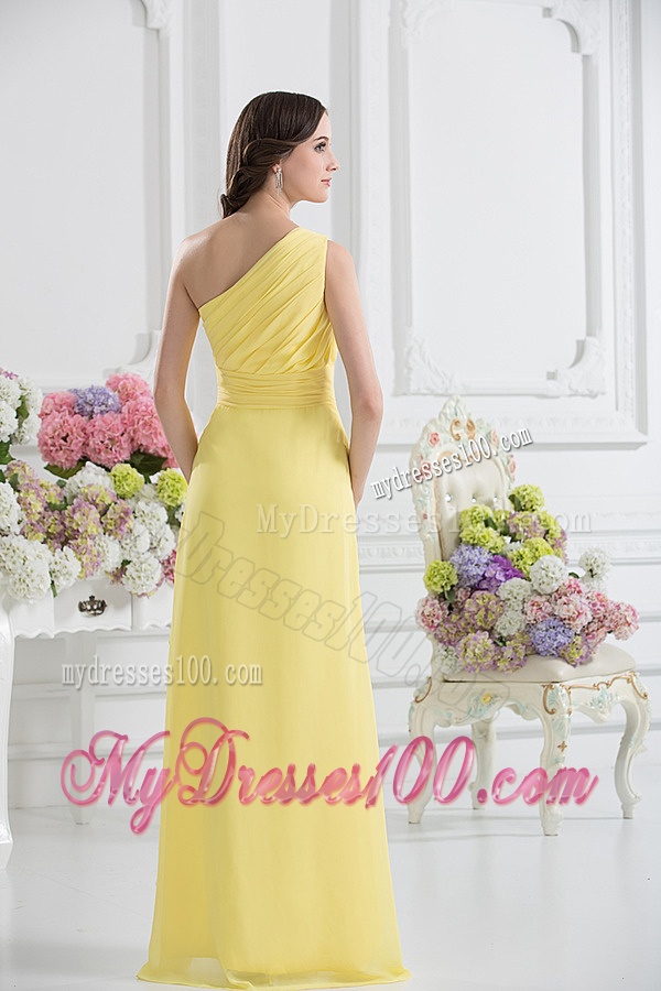 One Shoulder Empire Yellow High-low Evening Dress with Appliques
