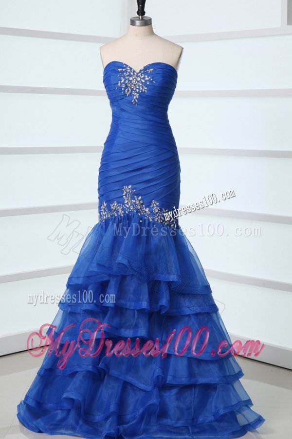 Sexy Blue Mermaid Sweetheart Floor-length Organza 2016 Spring Evening Dress with Beading