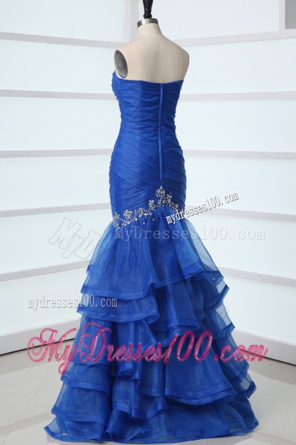 Sexy Blue Mermaid Sweetheart Floor-length Organza 2016 Spring Evening Dress with Beading