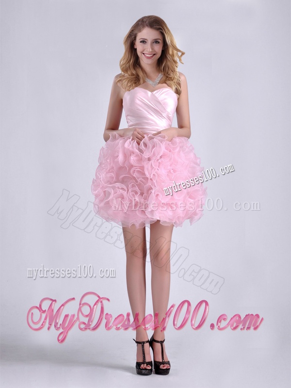 Sweet Ball Gown Ruched Baby Pink Short Evening Dress in Rolling Flowers