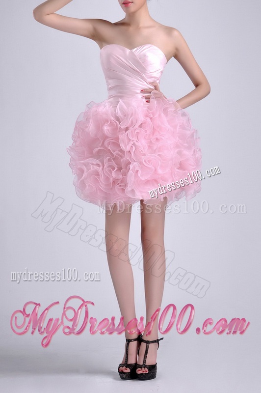 Sweet Ball Gown Ruched Baby Pink Short Evening Dress in Rolling Flowers
