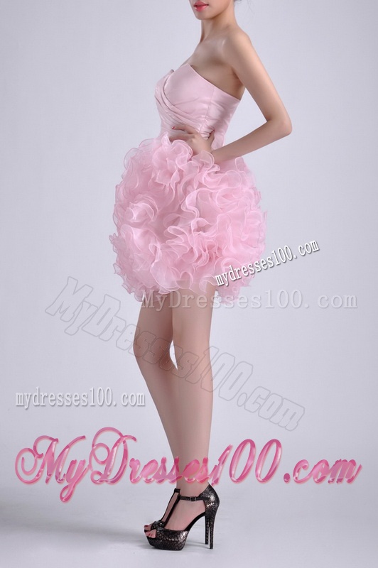 Sweet Ball Gown Ruched Baby Pink Short Evening Dress in Rolling Flowers