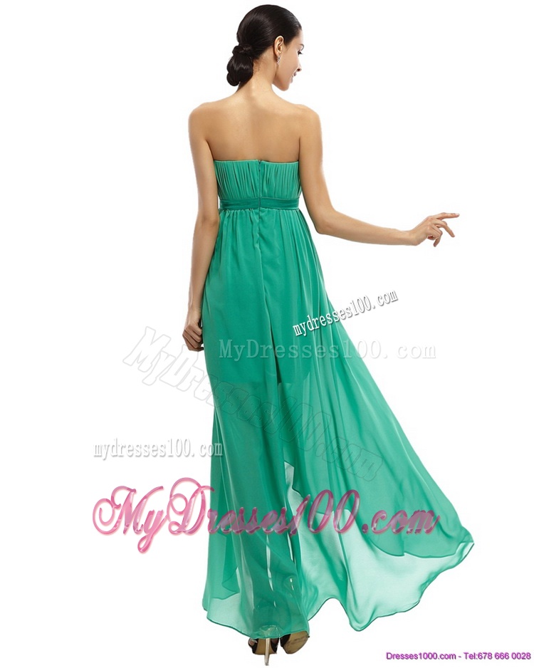 Turquoise High Low Beading Evening Dresses with Ruching and Bowknot