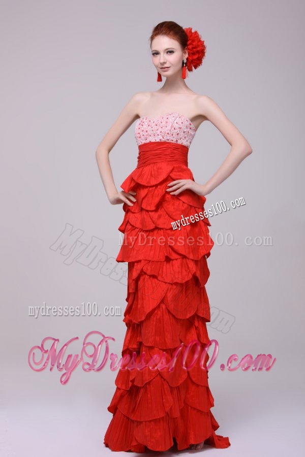Wonderful Column Sweetheart Red Floor-length Evening Dresses with Beading