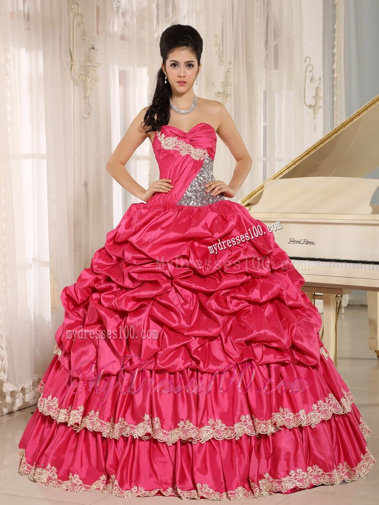 Lace Hem Pick Ups Beaded Quiceanera Dresses in Hot Pink Hot Sale