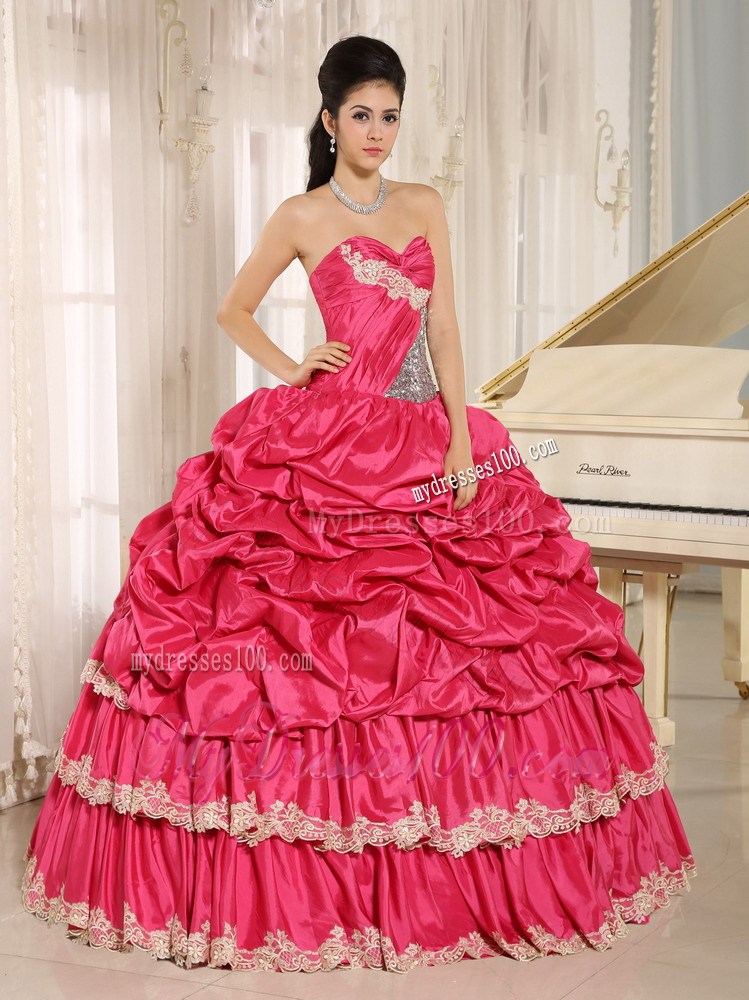Lace Hem Pick Ups Beaded Quiceanera Dresses in Hot Pink Hot Sale