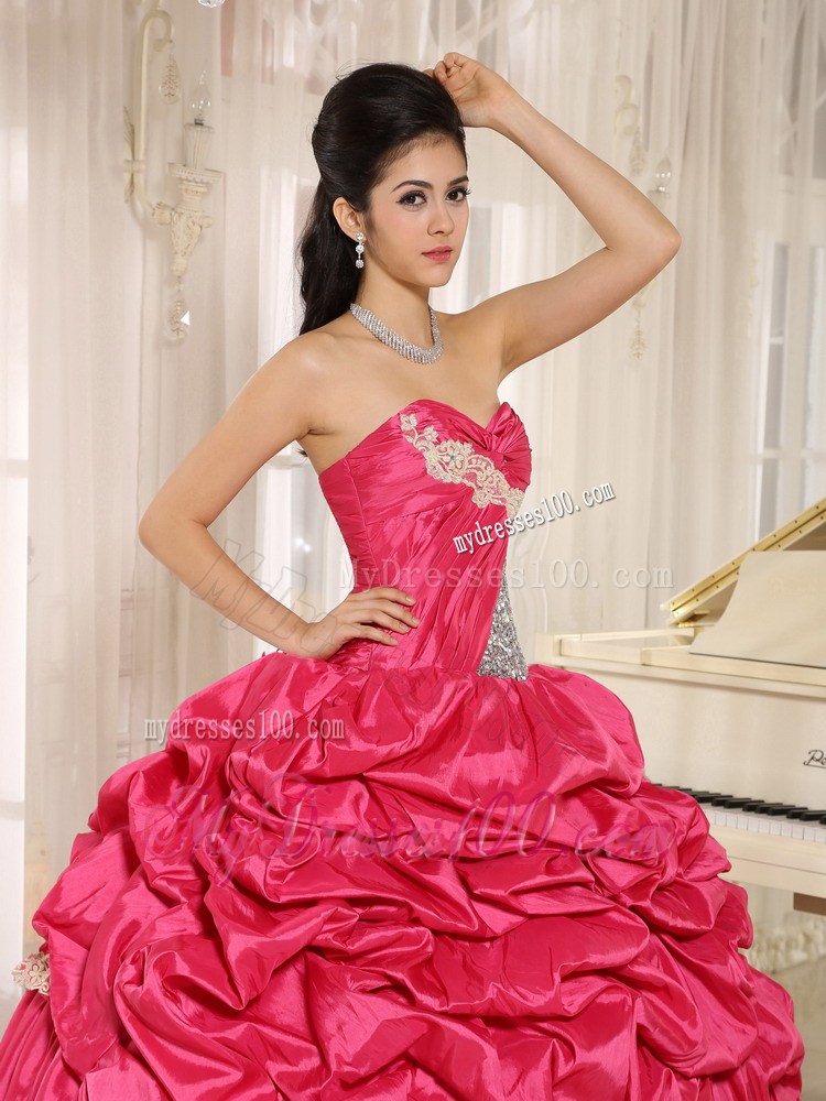 Lace Hem Pick Ups Beaded Quiceanera Dresses in Hot Pink Hot Sale
