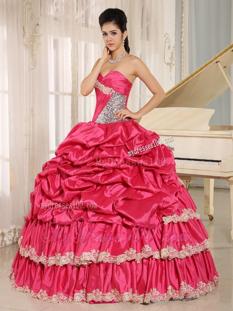 Lace Hem Pick Ups Beaded Quiceanera Dresses in Hot Pink Hot Sale