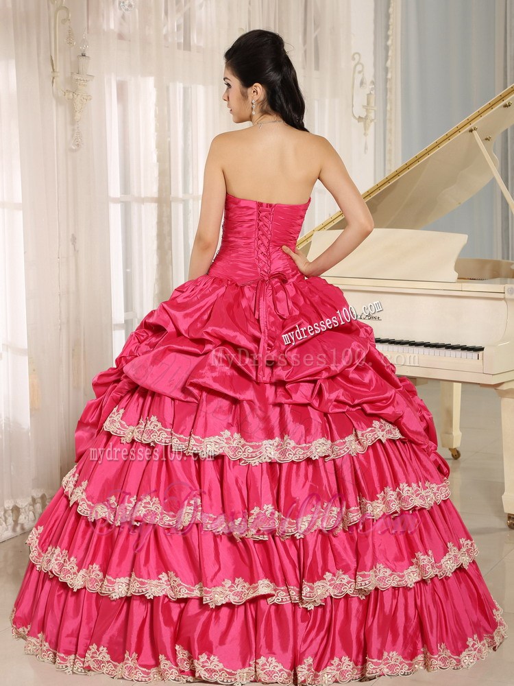 Lace Hem Pick Ups Beaded Quiceanera Dresses in Hot Pink Hot Sale