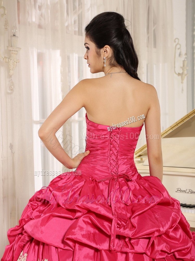 Lace Hem Pick Ups Beaded Quiceanera Dresses in Hot Pink Hot Sale