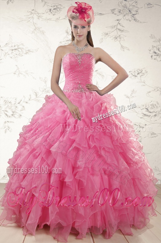 2016 Ball Gown Organza Quinceanera Dresses with Beading and Ruffles