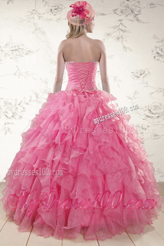 2016 Ball Gown Organza Quinceanera Dresses with Beading and Ruffles