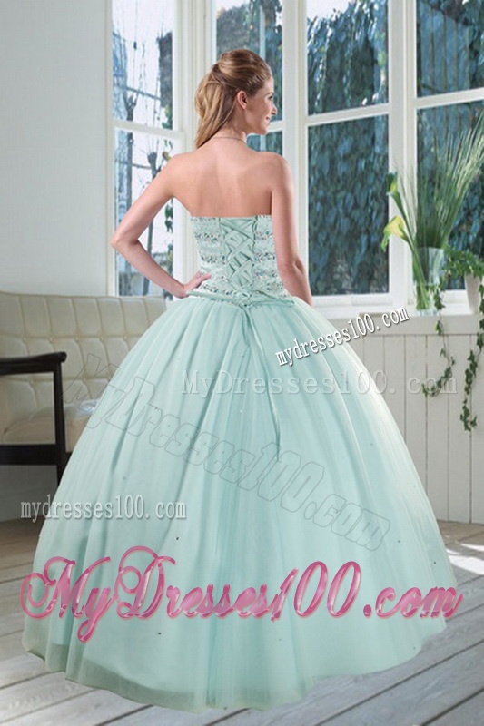 2016 Beautiful Apple Green Strapless Sweet 15 Dresses with Beading