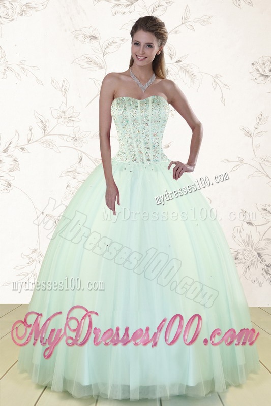 2016 Big Puffy Light Blue Sweet 15 Dresses with Beading