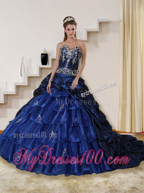 2016 Detachable Embroidery and Beaded Strapless Quinceanera Dress in Navy Blue