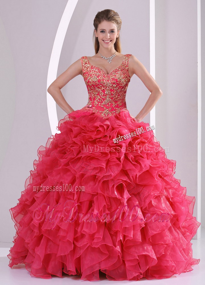 2016 Modern Beading and Ruffles Quinceanera Dresses in Red