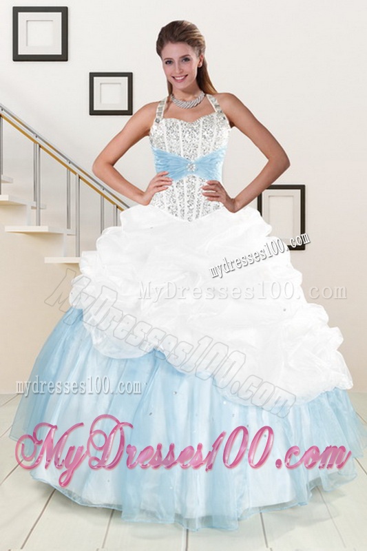 2016 Multi Color Halter Top Quinceanera Dresses with Pick Ups and Beading