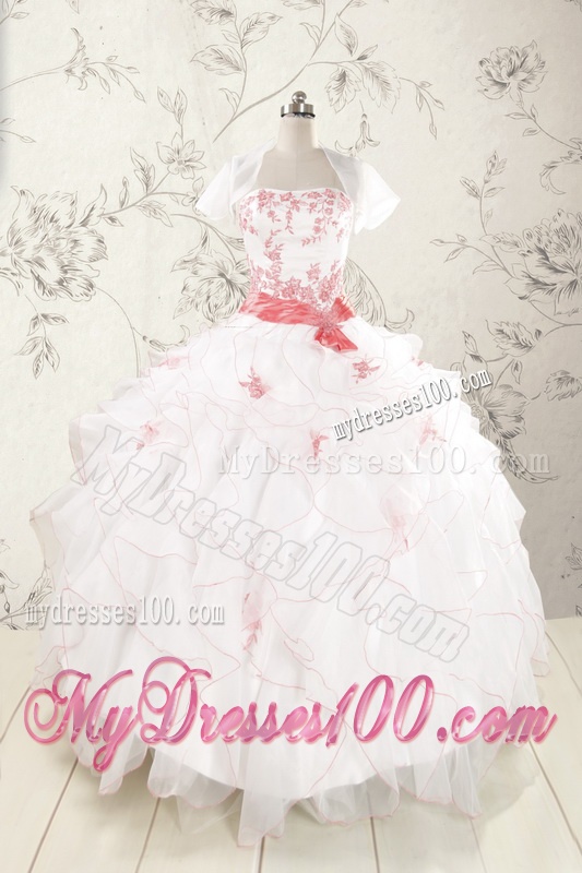 2016 Pretty Appliques and Ruffles Quinceanera Dresses with Strapless