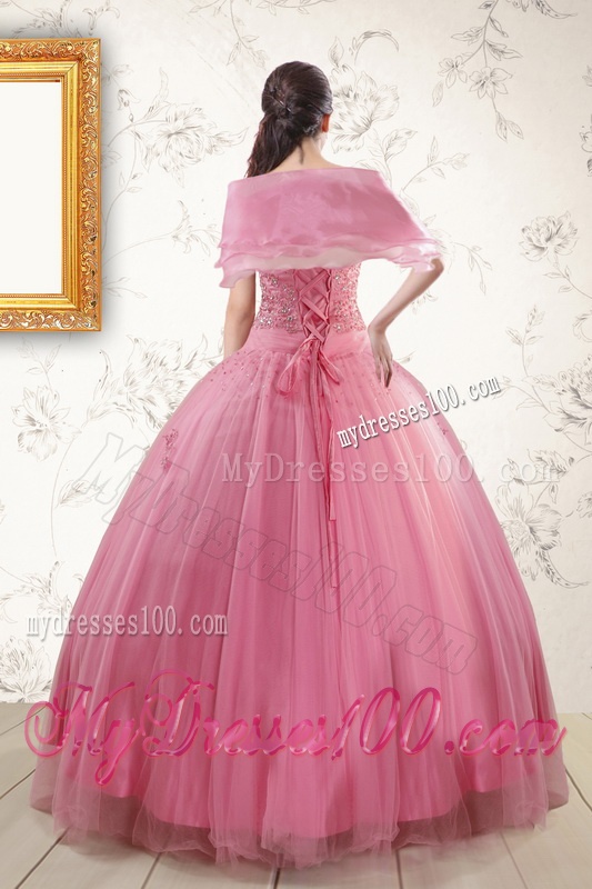 2016 Pretty Pink Quinceaneras Dresses with Appliques and Beading