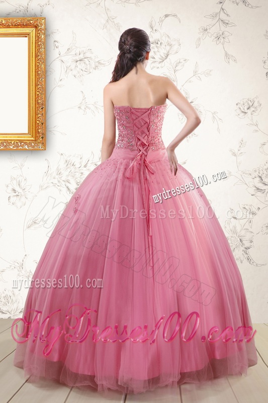 2016 Pretty Pink Quinceaneras Dresses with Appliques and Beading