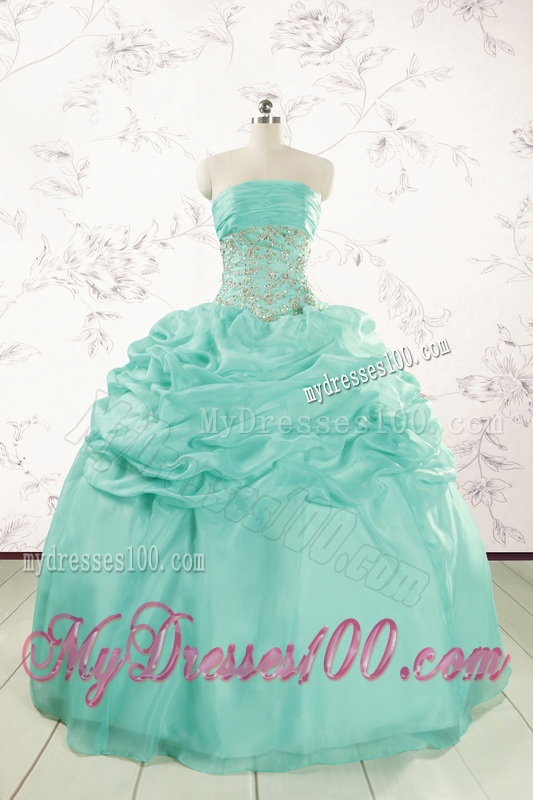 2016 Pretty Puffy Apple Green Sweet 16 Dresses with Beading
