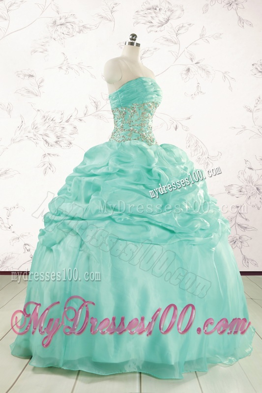 2016 Pretty Puffy Apple Green Sweet 16 Dresses with Beading