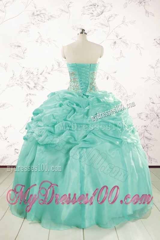 2016 Pretty Puffy Apple Green Sweet 16 Dresses with Beading