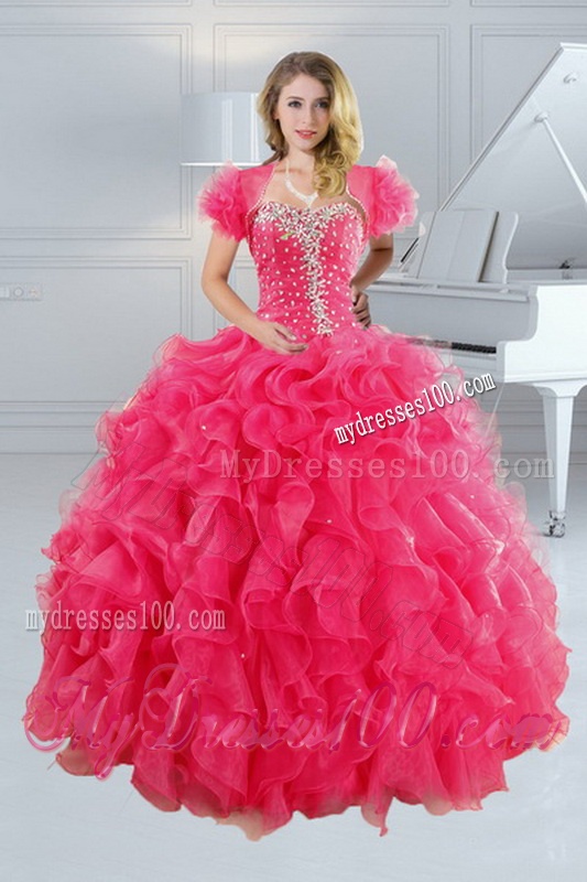 2016 Unique Hot Pink Quinceanera Dresses with Ruffles and Beading