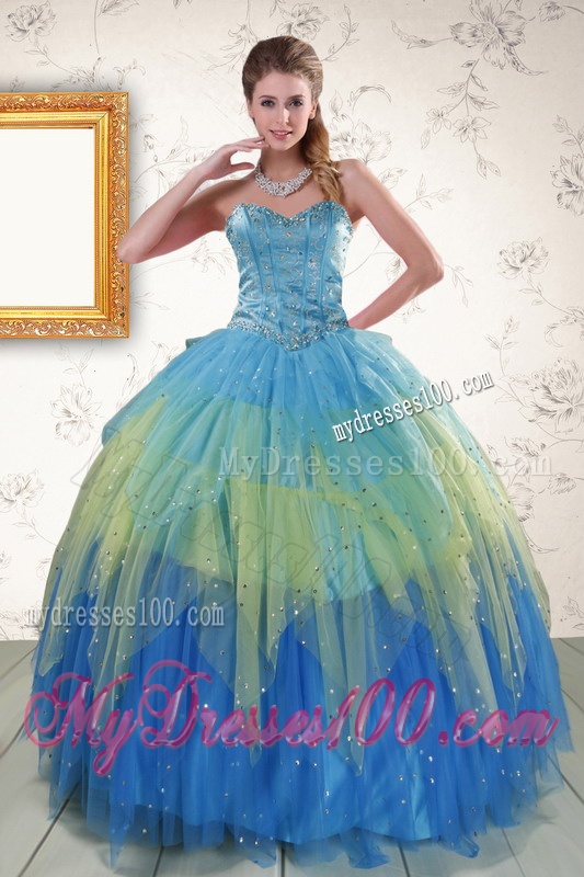2016 Unique Sweetheart Beading and Ruching Quinceanera Dresses in Multi Color