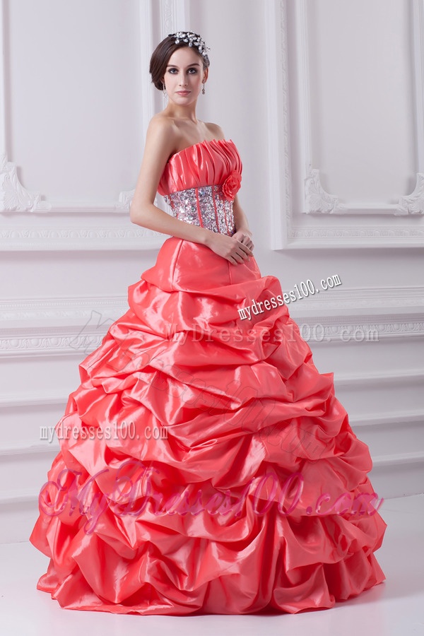 2016 Watermelon Ball Gown Strapless Beading Quinceanera Dress with Side Zipper
