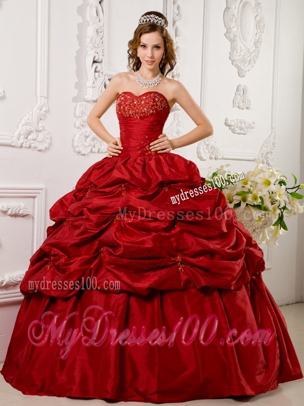 Luxury and Grace Blood Red Appliques Pick-ups Sweet 15 16 Dress