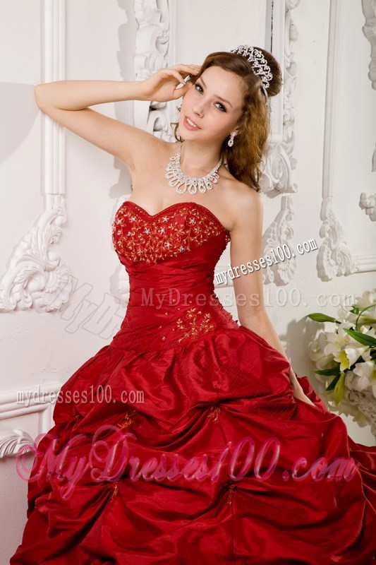 Luxury and Grace Blood Red Appliques Pick-ups Sweet 15 16 Dress